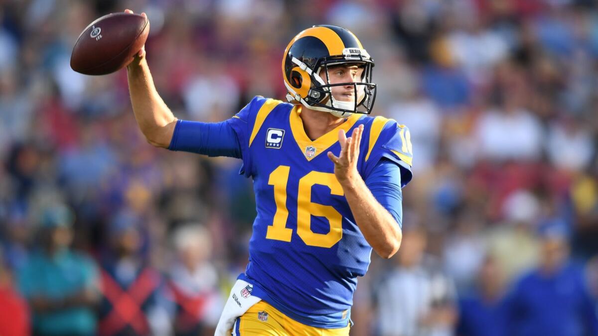 Rams quarterback Jared Goff is coming off a career-best five-touchdown performance against the Minnesota Vikings — and bearing the designation as the NFC offensive player of the month.