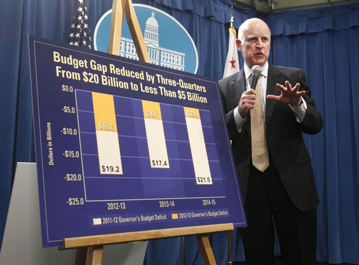 Gov. Jerry Brown discusses the 2012-13 budget in 2012.