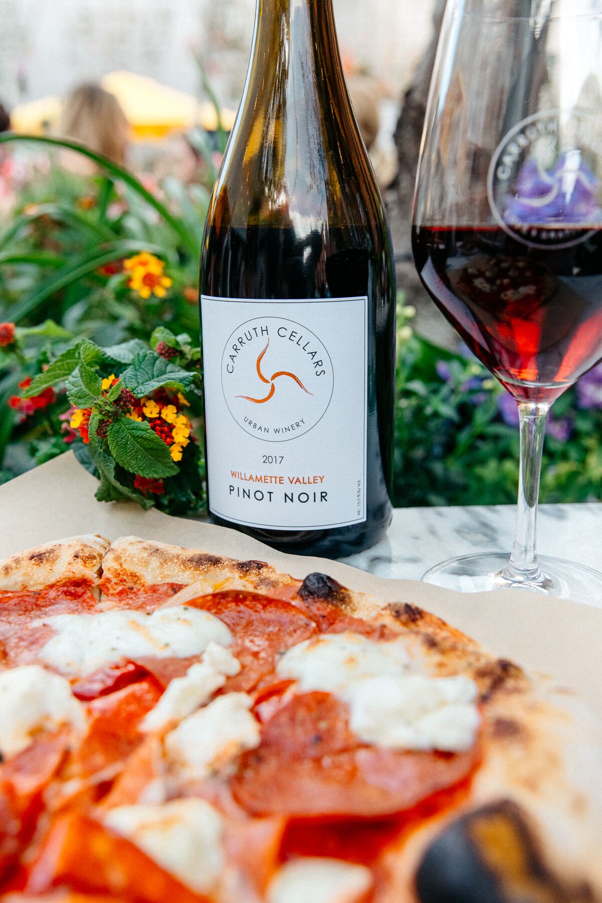 Wine served with wood fired pizza.