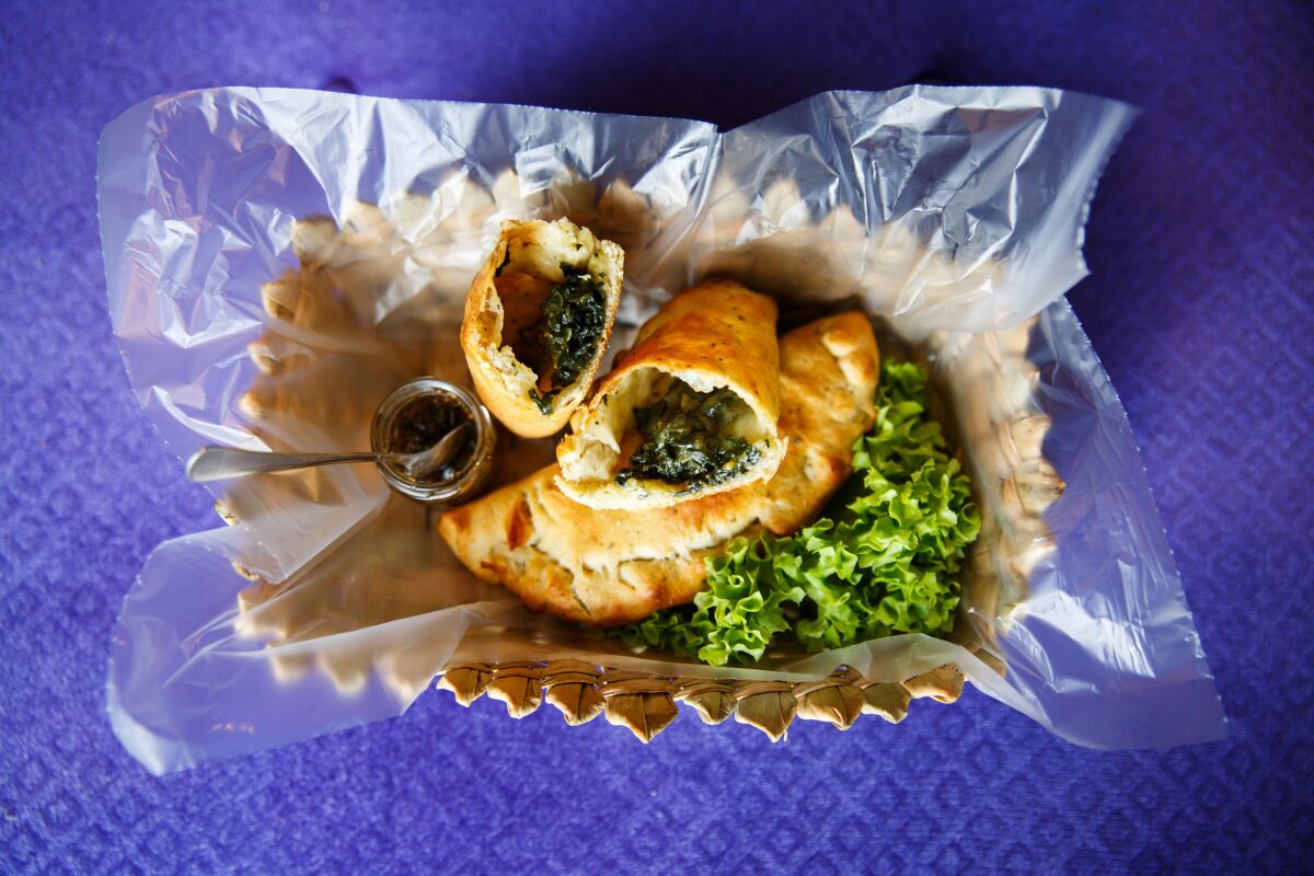 Empanada with spinach served at Utopia, a vegan restaurant in Mexico City.