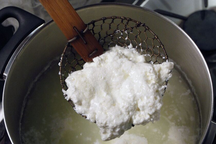 Ricotta is strained from the whey for homemade Ricotta 