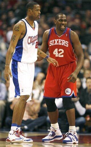 Los Angeles Clippers' Elton Brand (42) looks on as Portland Trail