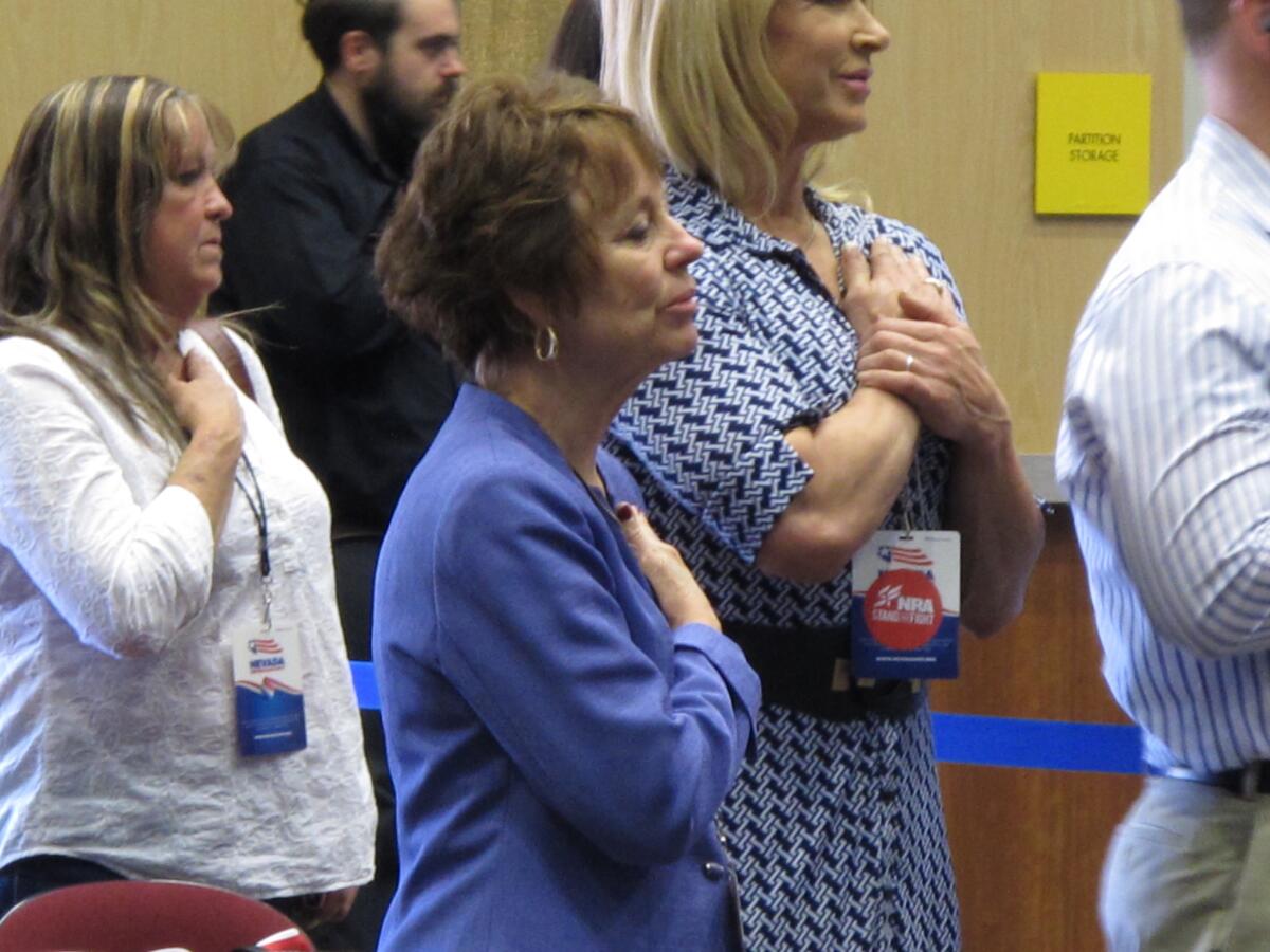 U.S. Senate candidate Sharron Angle, center, at the Nevada Republican State Convention in May 2016.