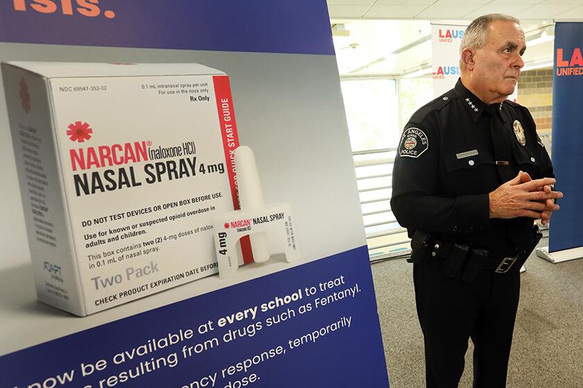 L.A. school police Chief Steven Zipperman fields questions about Narcan during a news conference on Thursday.