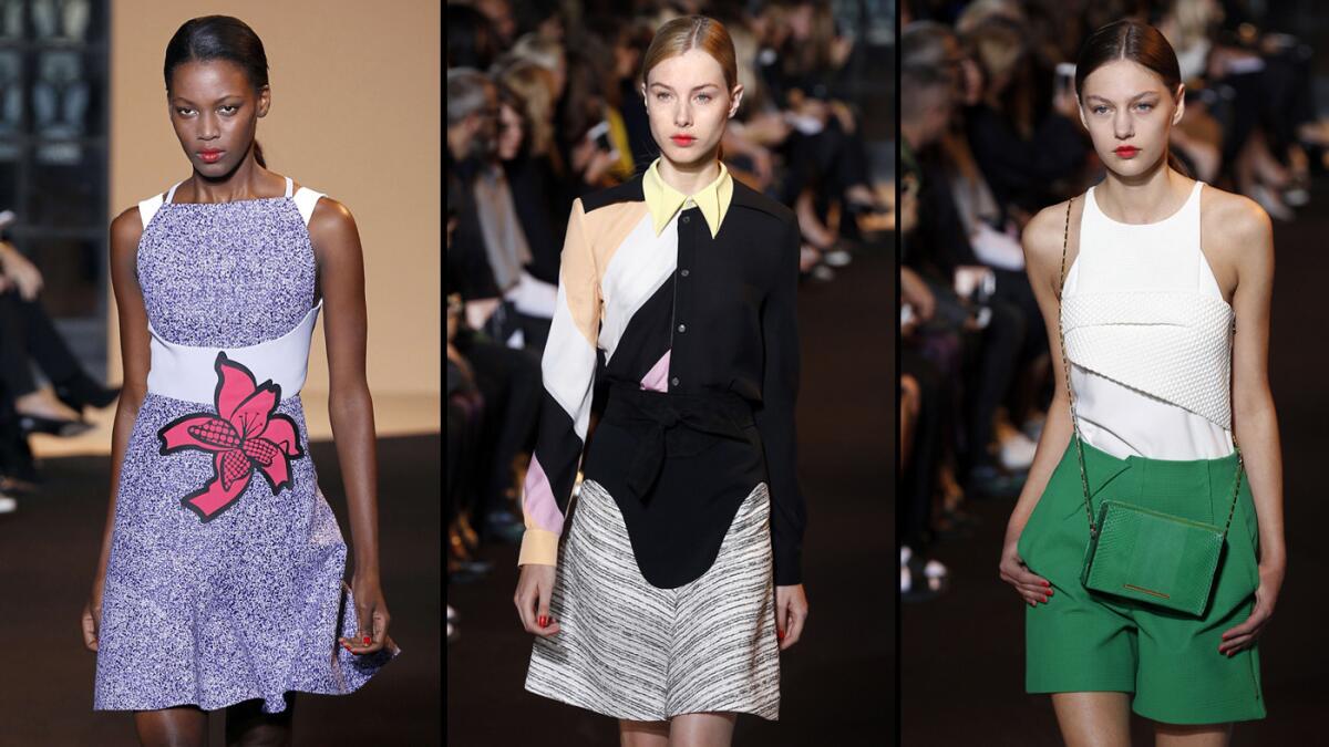 Three looks from the Roland Mouret spring 2015 collection.