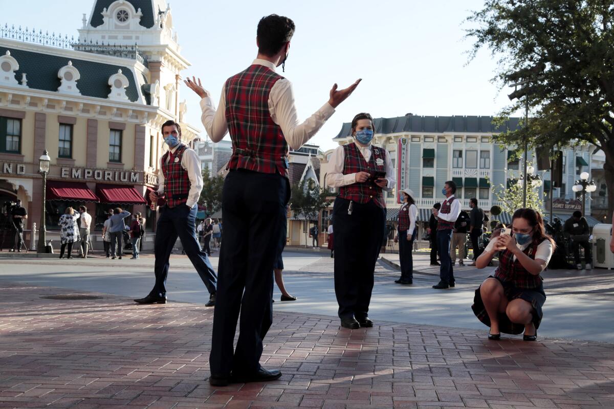 Disneyland park tour guides as the park prepares to reopen for the first time in more than a year onApril 30, 2021. 