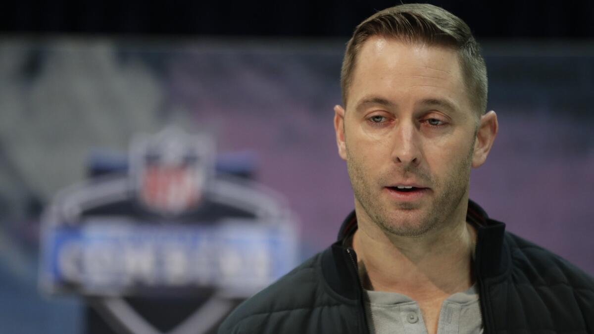 Arizona Cardinals coach Kliff Kingsbury speaks at the NFL scouting combine Wednesday in Indianapolis.