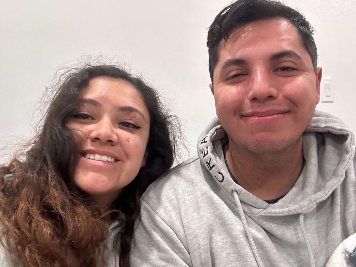 Woman and man smiling