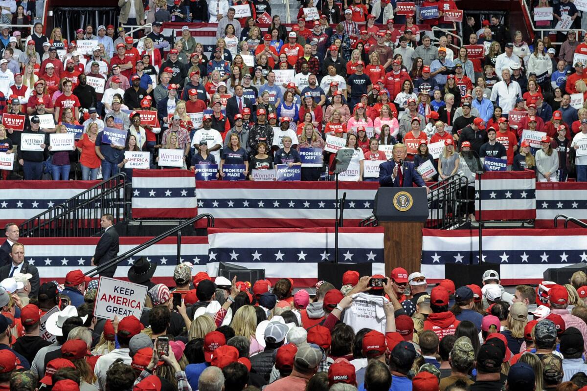 President Trump speaks during a campaign rally in Charlotte, N.C., in March.