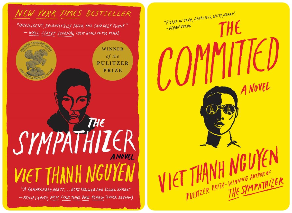 Image of book covers of Viet Thanh Nguyen's "The Sympathizer" and "The Committed."