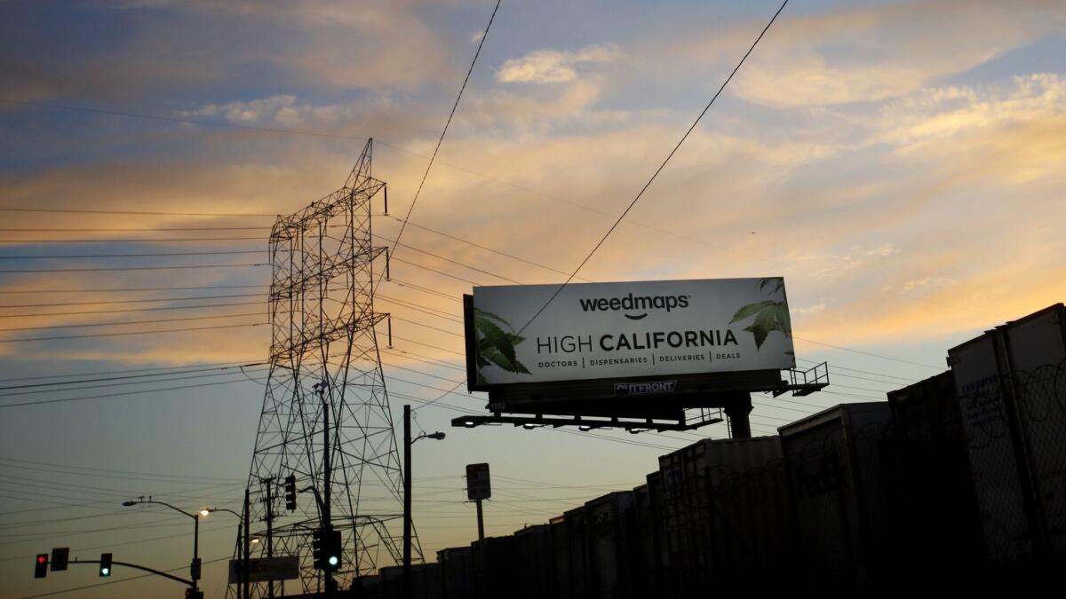 A billboard advertises Weedmaps in Vernon, Calif. Teens who have seen the most pot ads are more likely to have used marijuana in the previous month and more likely to expect to use it again, Rand research shows.
