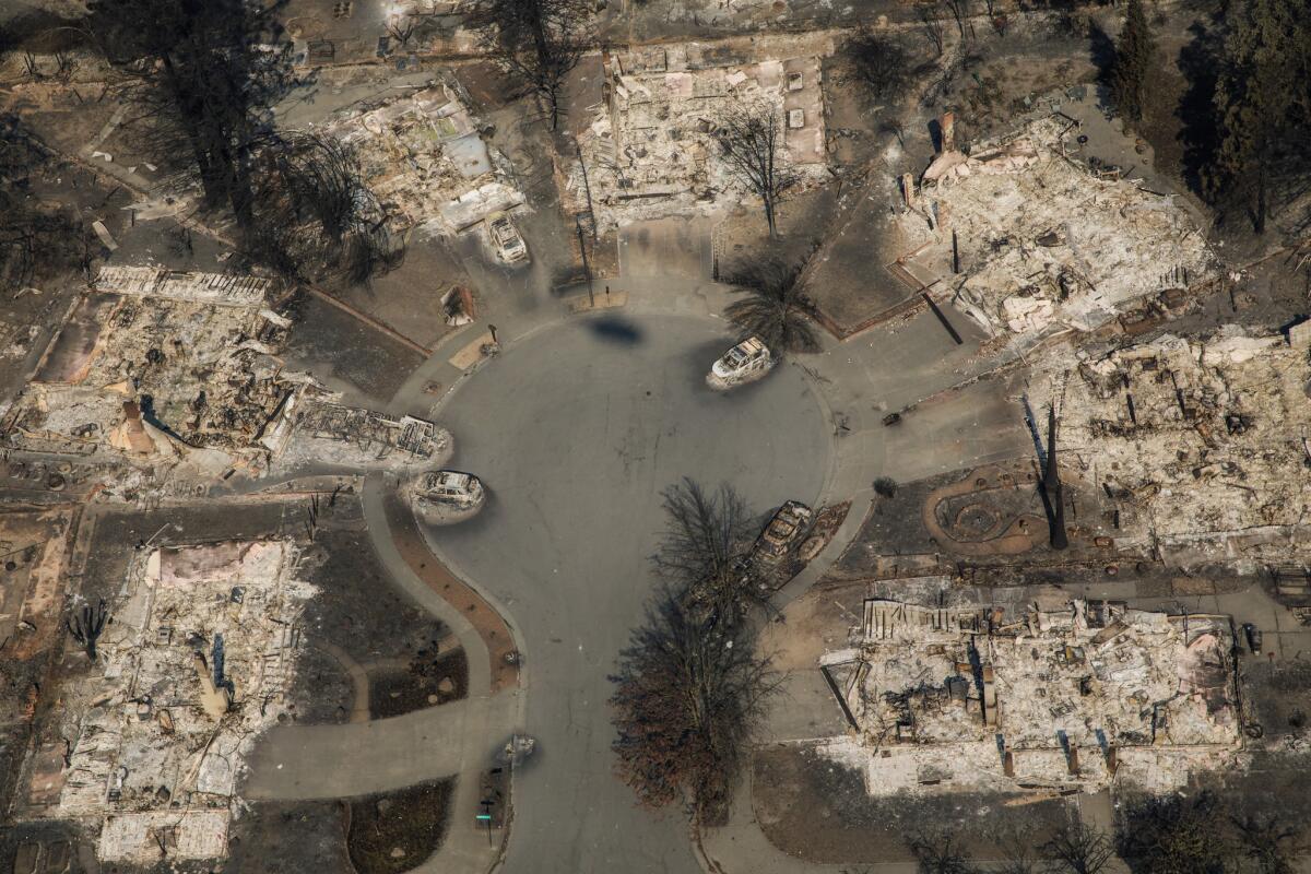 An aerial view of the Coffey Park neighborhood destroyed by wildfire in Santa Rosa in 2017.