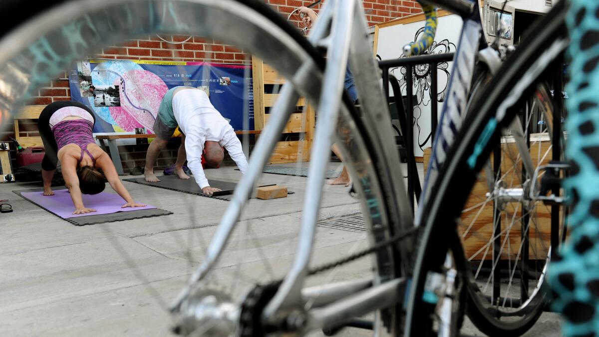 At Spoke Bicycle Cafe, you can rent bikes, repair bikes, grab a snack, hang out and do yoga along the Los Angeles River.