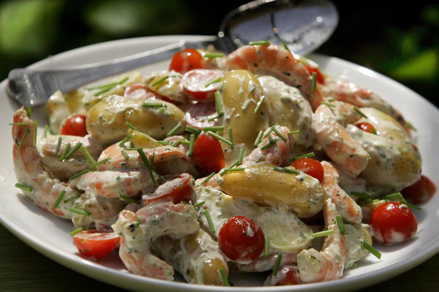 Potato and shrimp salad with green goddess dressing