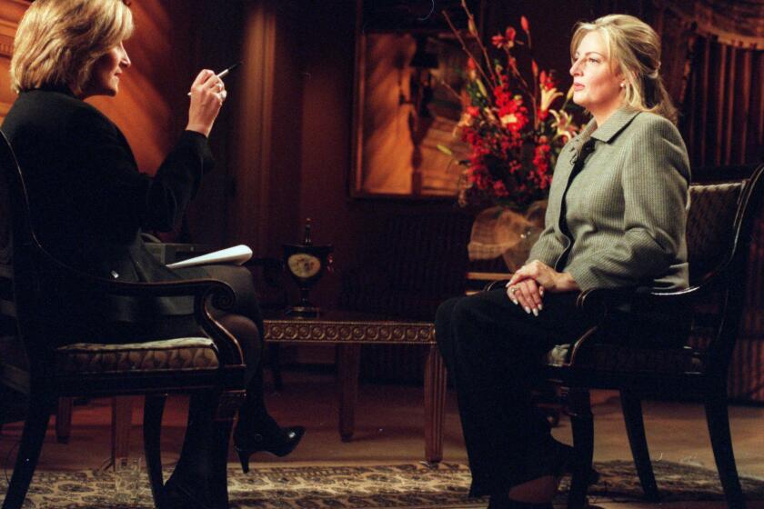 Linda Tripp is interviewed by NBC News show "Today" correspondent Jamie Gangel in 1999.