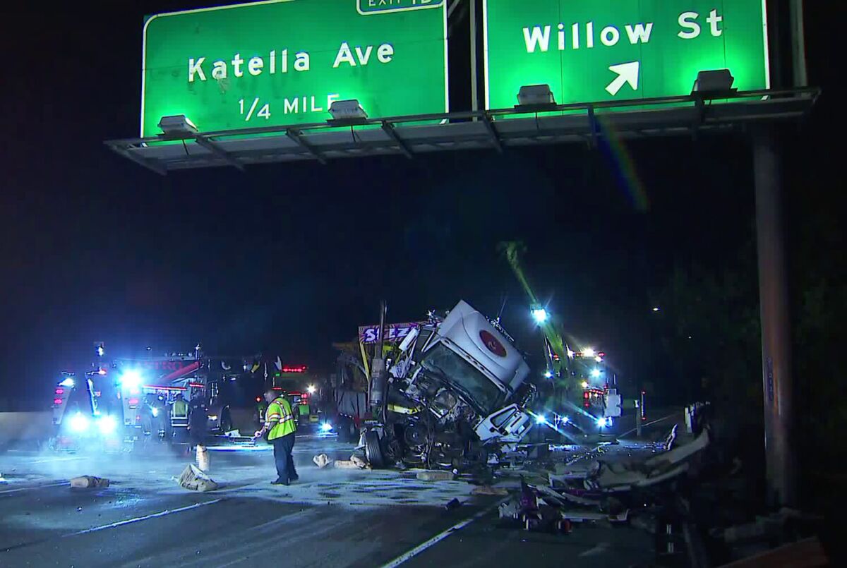 A big rig carrying a carnival ride called the Sizzler crashed into another vehicle, prompting a full closure of the southbound 605 Freeway