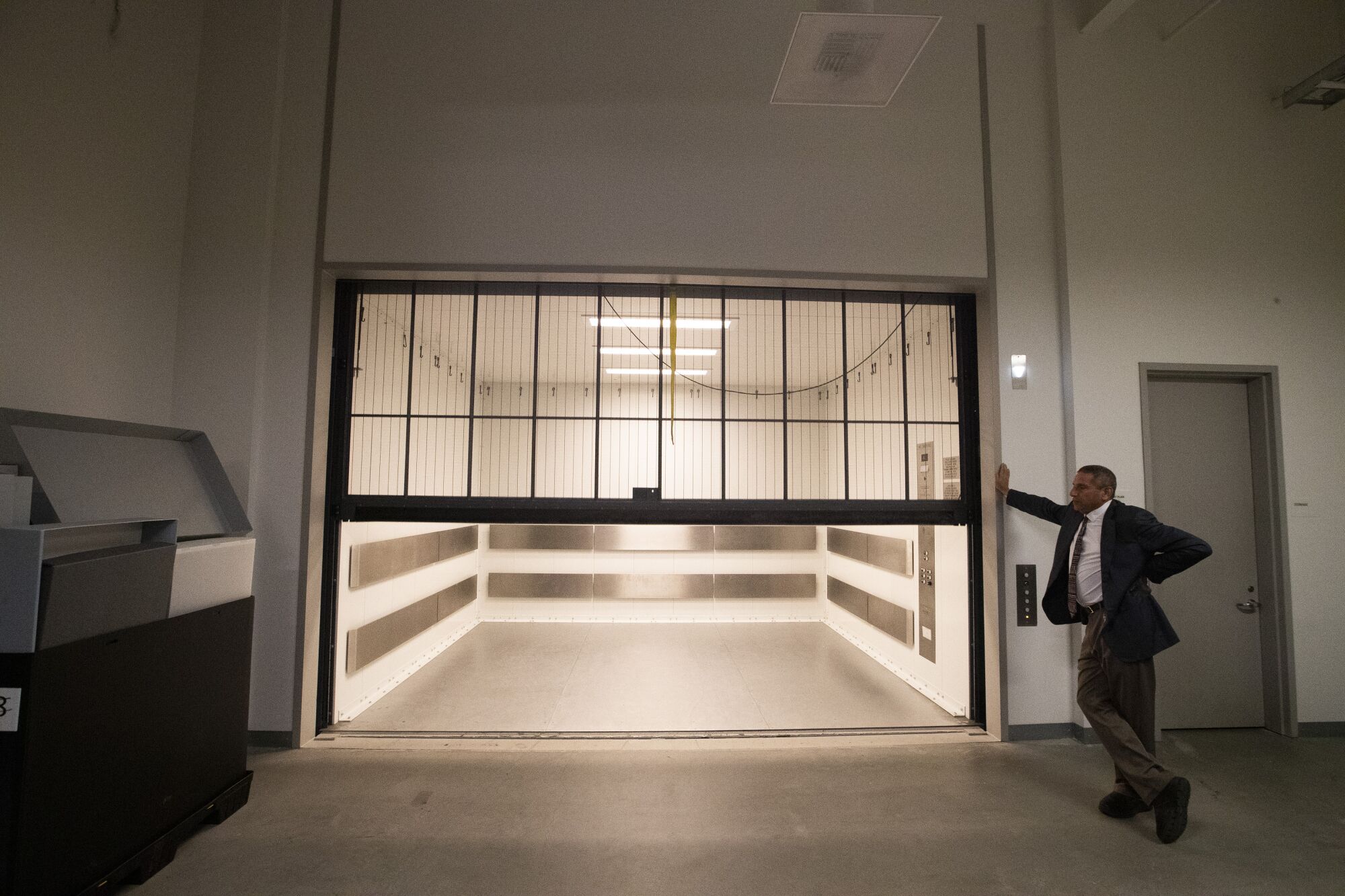 A massive freight elevator.