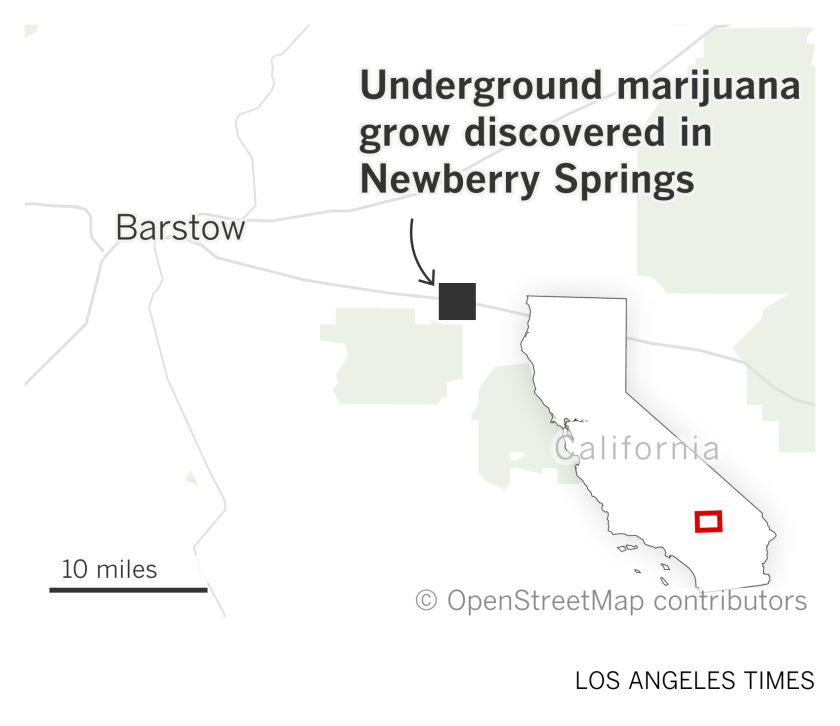 Map showing where an underground marijuana grow was discovered in Newberry Springs