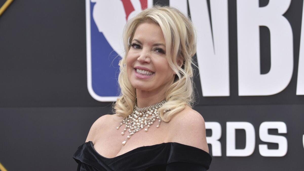 Lakers owner Jeanie Buss arrives at the NBA Awards in Santa Monica on Monday. Buss' first public comments in months about the Lakers didn't reveal much to fans.