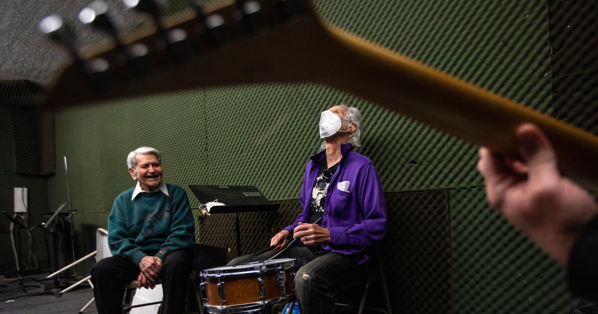 Column: A 91-year-old drummer meets John Densmore of the Doors, and the music soars