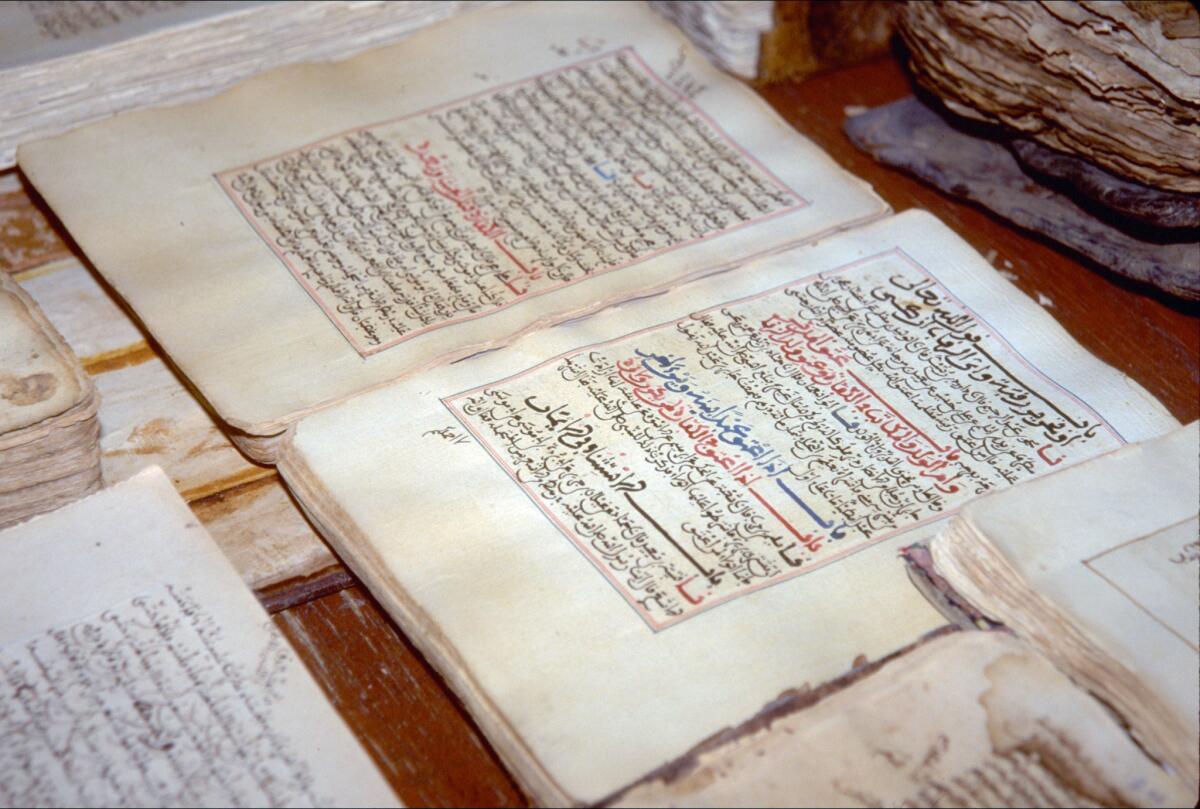 Ancient manuscripts displayed at the library in the city of Timbuktu in 1997.