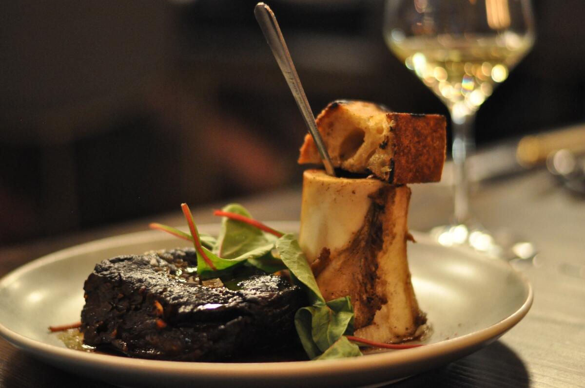 Bulgogi braised shortrib with roasted bone marrow and Weiser Farm potatoes.