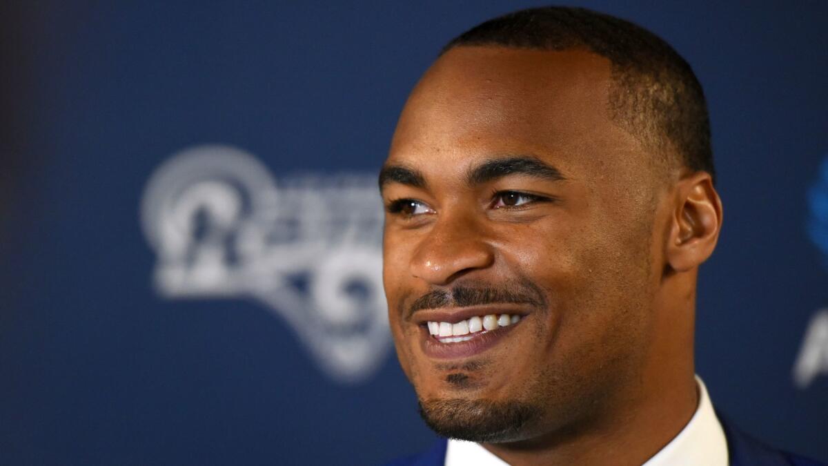 Rams receiver Robert Woods at a news conference in Thousand Oaks on March 10.