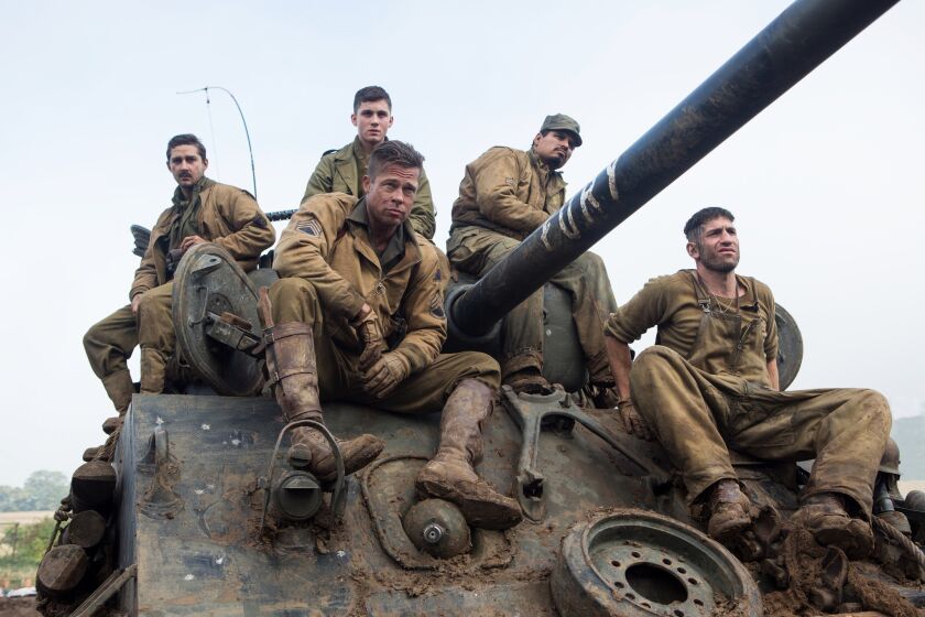 Shia LaBeouf, Logan Lerman, Brad Pitt, Michael Pena and Jon Bernthal in Sony Pictures Entertainment's "Fury."