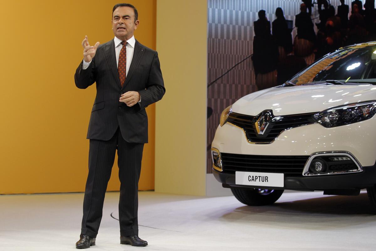 Renault-Nissan Chief Executive Carlos Ghosn presents the Renault Captur at the Geneva International Motor Show in 2013.