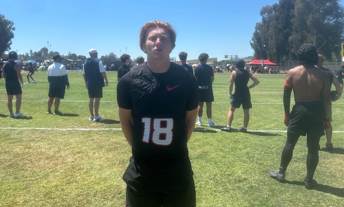 Corona Centennial quarterback Dominick Catalano at the Mission Viejo passing tournament on Saturday.