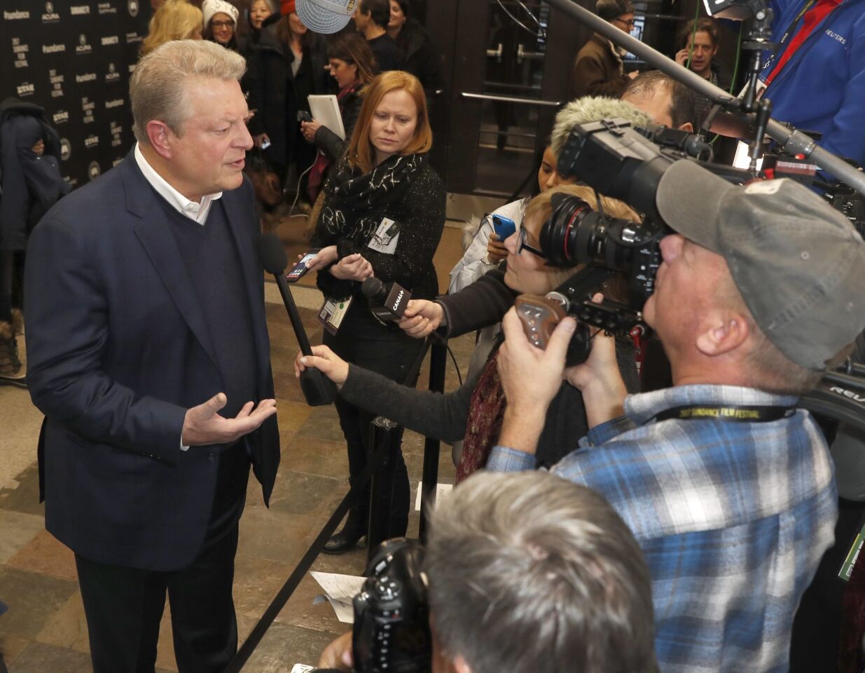 Former Vice President and cast member Al Gore speaks as he arrives for the premiere of "An Inconvenient Sequel: Truth to Power" at the 2017 Sundance Film Festival in Park City, Utah.