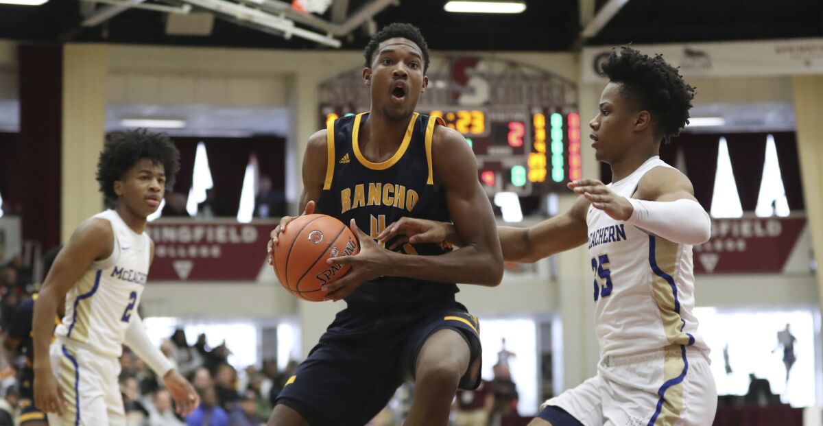 Rancho Christian's Evan Mobley will get a shot at playing No. 1 Sierra Canyon on Monday in the championship game of the Platinum Division at the Classic at Damien tournament.