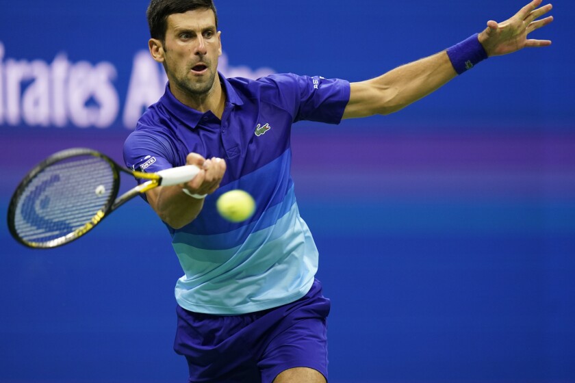 Novak Djokovic returns a shot to Tallon Griekspoor during the second round of the U.S. Open.