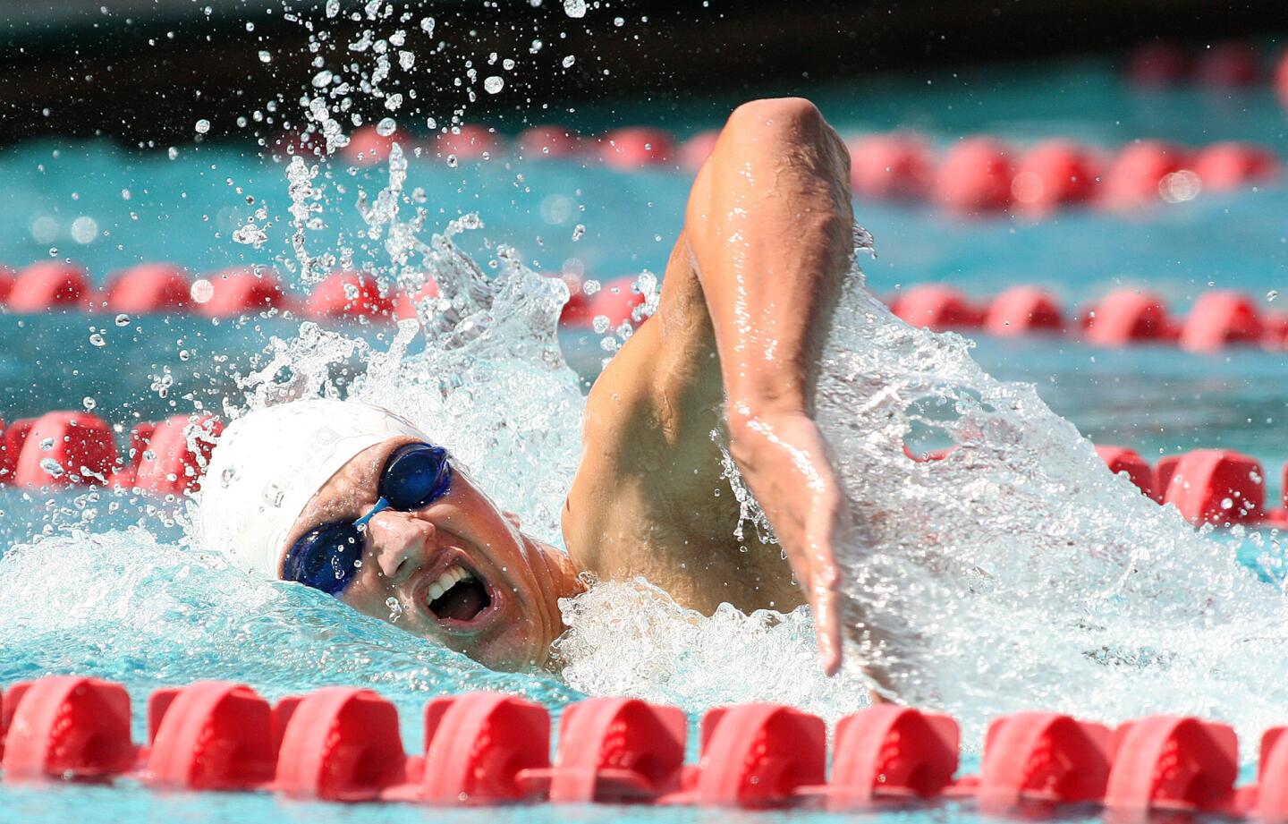La Canada's Dane Bell swims his final leg of the 500 yard freestyle in a Rio Hondo League championship swim meet at the Rose Bowl Aquatic Center in Pasadena on Friday, May 9, 2014. Bell won the race.