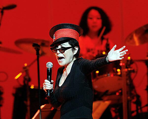 Yoko Ono performs with the Plastic Ono Band at the Orpheum Theatre in Los Angeles. The reconstituted Plastic Ono Band is a loose collective of musicians John Lennon first assembled 40 years ago.