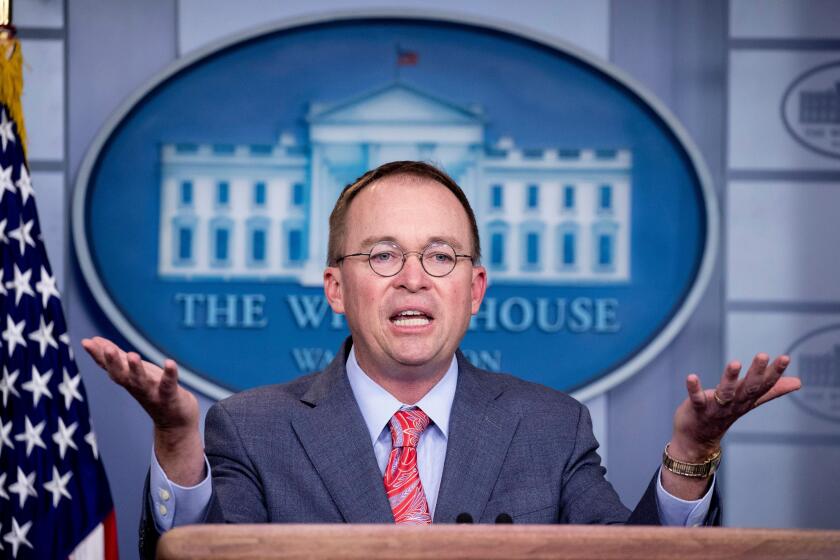 Mandatory Credit: Photo by MICHAEL REYNOLDS/EPA-EFE/REX (10448790aa) Acting White House Chief of Staff Mick Mulvaney holds a news conference in the James Brady Press Briefing Room of the White House, in Washington, DC, USA, 17 October 2019. Mulvaney discussed the House Democrats' impeachment investigation and also announced that US President Donald J. Trump will host the 46th G7 Summit at his Doral resort in Florida in 2020. Acting White House Chief of Staff Mick Mulvaney holds a news conference, Washington, USA - 17 Oct 2019 ** Usable by LA, CT and MoD ONLY **