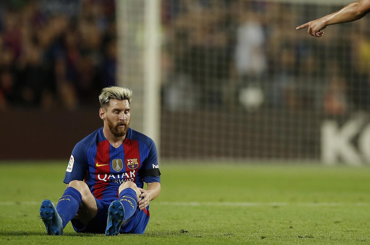 EL delantero argentino Lionel Messi durante el partido contra el Atlético de Madrid, el miércoles 21 de septiembre de 2016. (AP Foto/Manu Fernandez) ** Usable by HOY, ELSENT and SD Only **