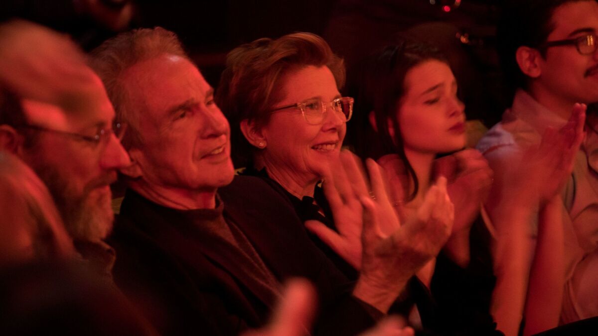 Annette Benning and husband Warren Beatty attend a private concert with Elvis Costello, following a screening of "Film Stars Don't Die in Liverpool" at the Hollywood Roosevelt Hotel.