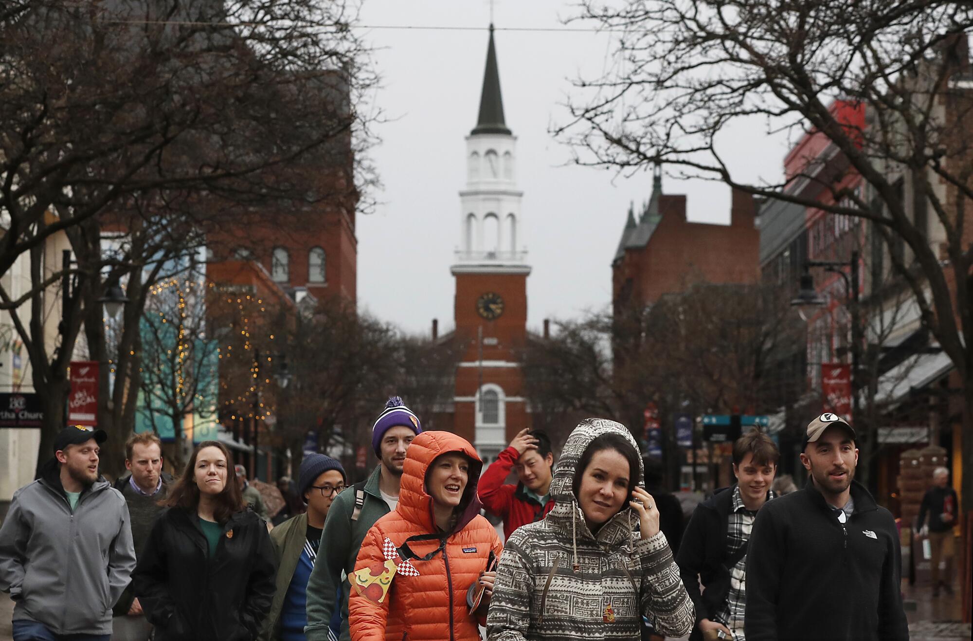 The Unitarian Universalist Church stands at the end of Church Street in downtown Burlington, Vt., home to presidential candidate and U.S. Sen. Bernie Sanders. A four-block pedestrian mall, the Church Street Marketplace is the city's retail hub and the site of festivals throughout the year. 