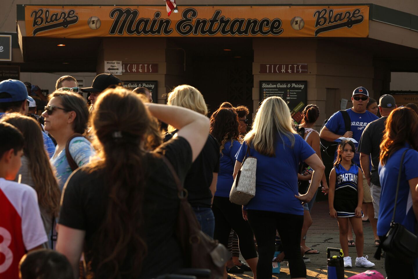 Fans wait to get into Sam Lynn Ballpark to attend one of the last games the Blaze will play in Bakersfield. Games often start around 8 p.m. during the longest days of summer because the batter's box faces into the setting sun.