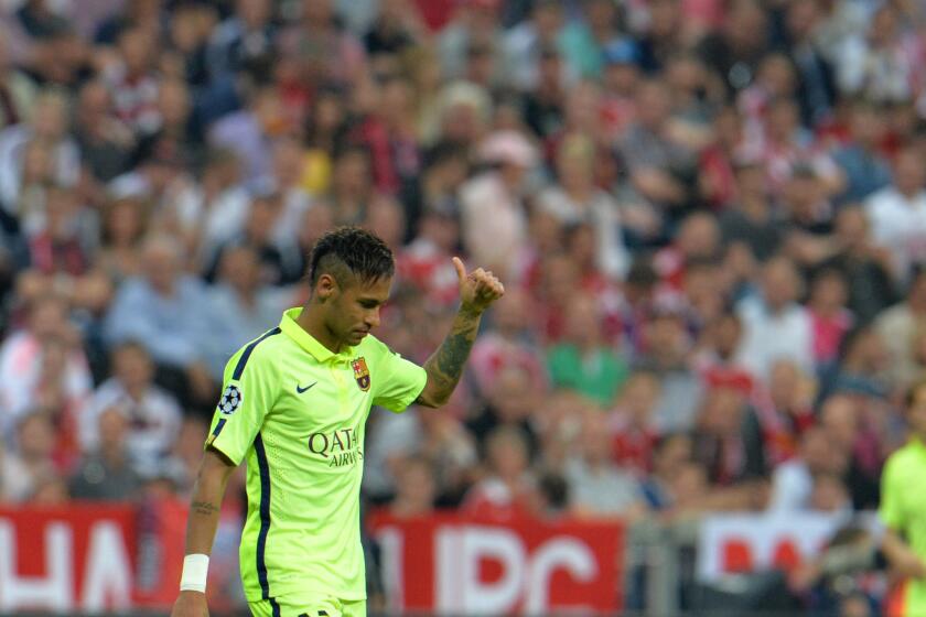 Neymar had two goals for Barcelona during the second leg of Barcelona's Champions League semifinal loss Tuesday to Bayern Munich, 3-2. Barcelona advanced to the final with an aggregate score of 5-3.