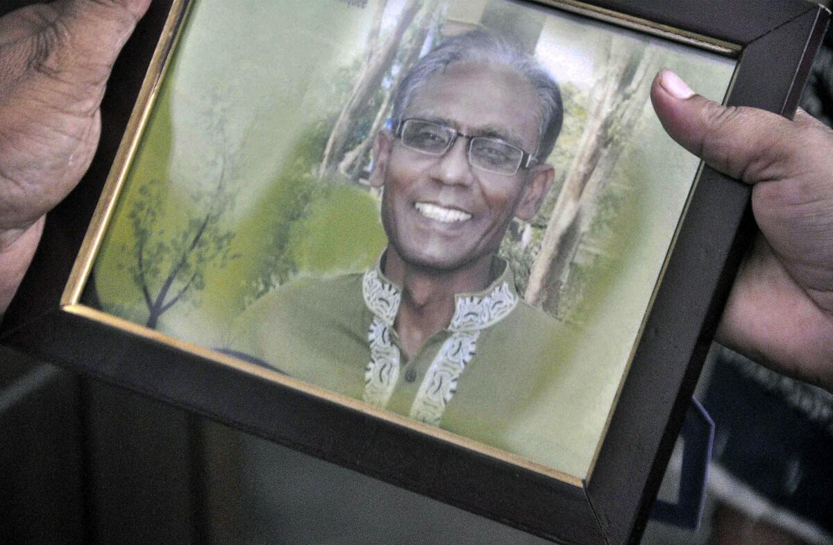 A portrait of Rezaul Karim Siddique, a Bangladeshi university professor who was hacked to death in Rajshahi on April 23.