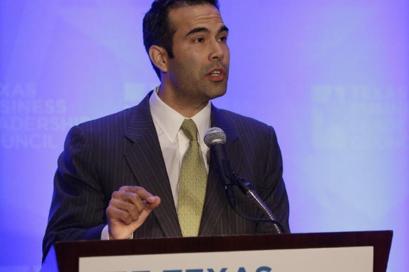 George P. Bush, a candidate for Texas land commissioner, will head to California in May to raise campaign cash.