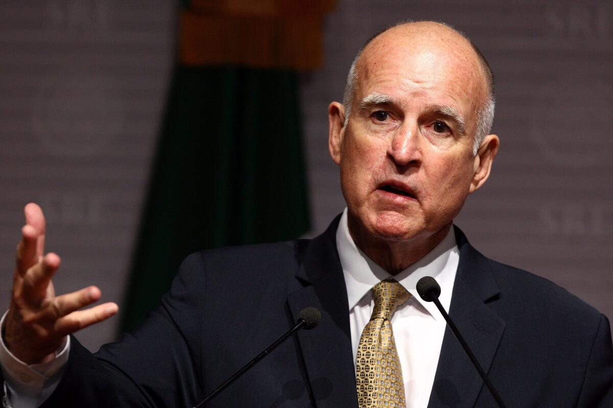 Gov. Jerry Brown, pictured here at a press conference in Mexico last month, e-mailed campaign supporters Tuesday to pitch his plan for a $6 billion water bond.