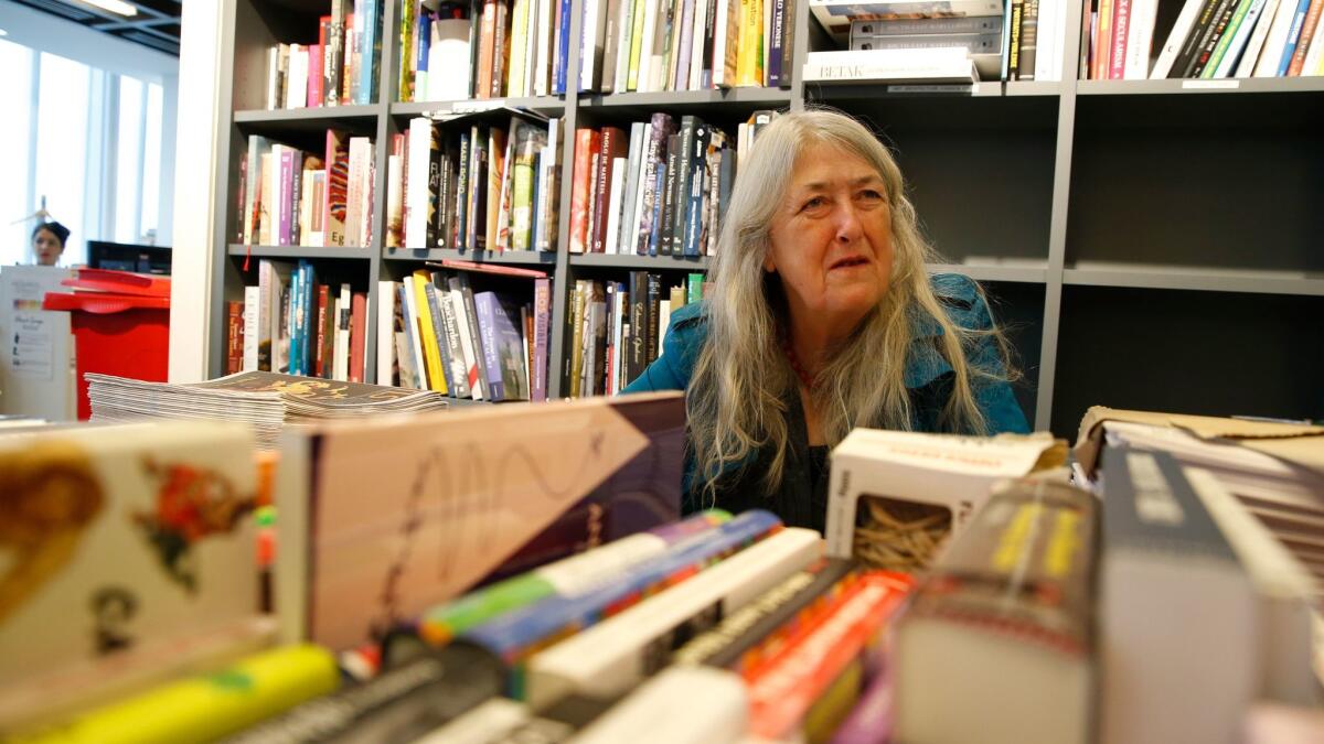 Author Mary Beard at a book signing.