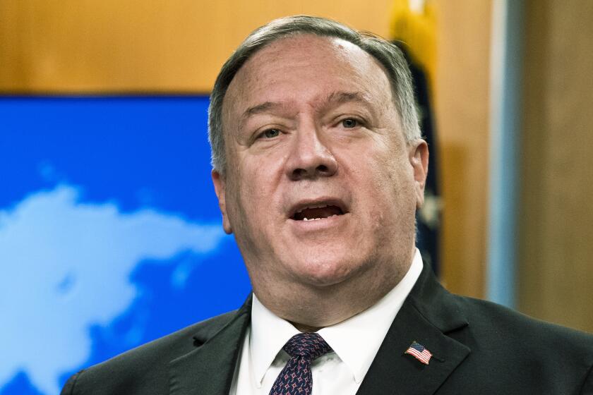 FILE - In this Oct. 14, 2020 file photo, Secretary of State Mike Pompeo speaks during a news conference at the State Department in Washington. (AP Photo/Manuel Balce Ceneta, POOL)