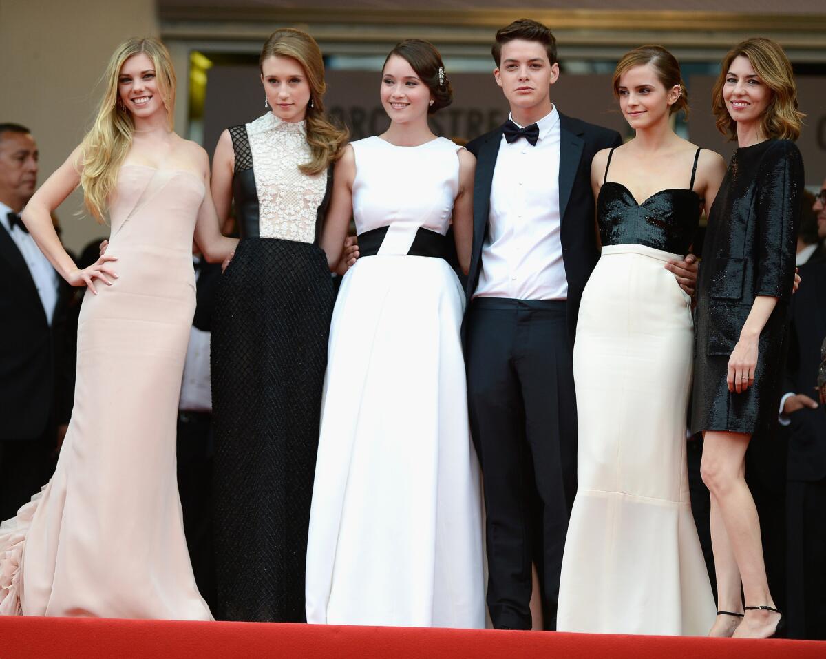 Claire Julien, Taissa Fariga, Katie Chang, Israel Broussard, Emma Watson and Sophia Coppola attend 'The Bling Ring' premiere at the Cannes Film Festival.