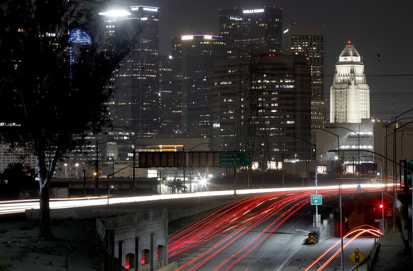 Interchange of the 101 and Interstate 10 freeways in downtown Los Angeles