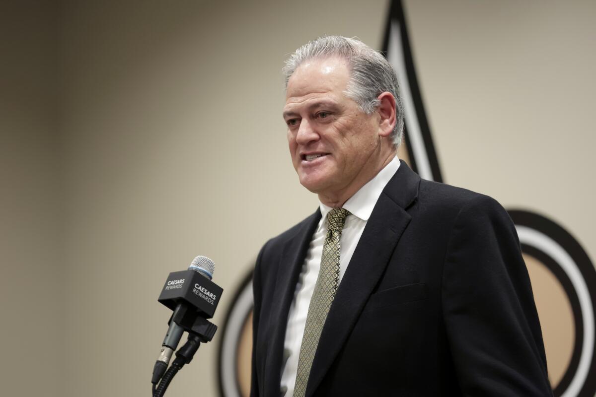 New Orleans Saints general manager Mickey Loomis speaks during a media conference.