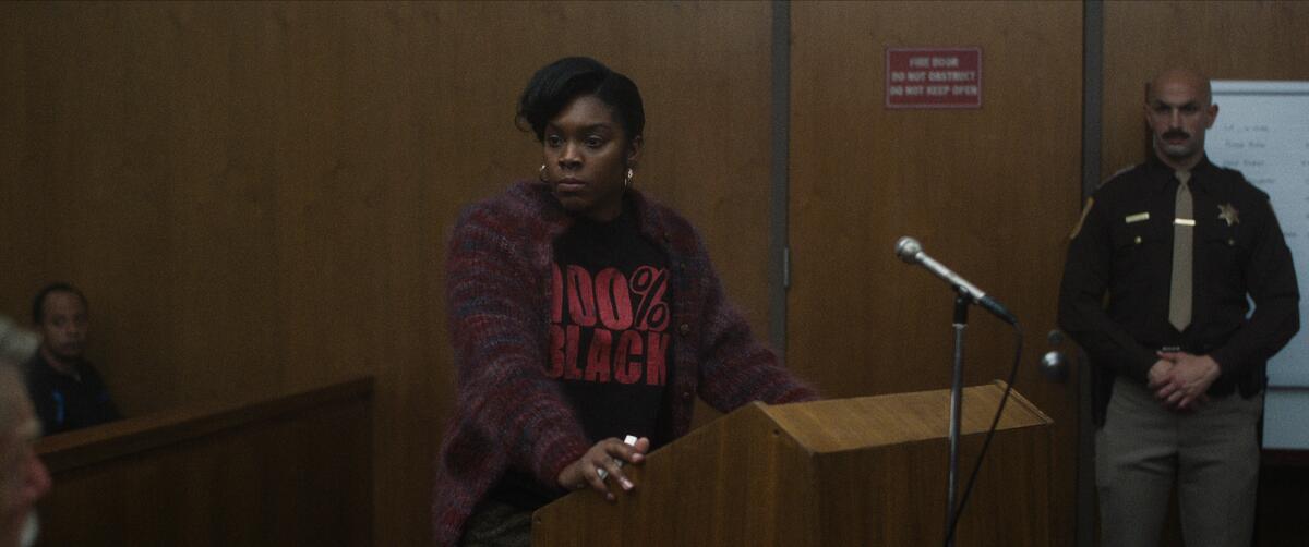 A woman testifying in court